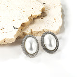 Lace Oval with White Pearl Earrings 15.2*19.2mm