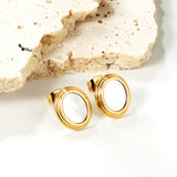 Step Lace Oval with White Shell Earrings 11*13mm