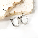 Step Lace Oval with White Shell Earrings 11*13mm