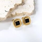 Square with Black Zirconia Earrings 12.2*12.2mm