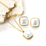 16.5*16.5mm Twisted Edge Square with White Pearl Set