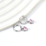 2x14mm Circle with Heart Diamond Pink Stud Earrings 6.4*7.2mm