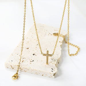 10*15mm cross with white diamond pendant necklace 42+5cm