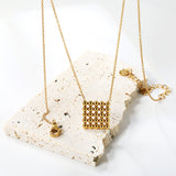 15*15mm square steel bead pendant necklace 45+5cm