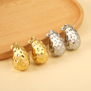 Teardrop Oval Concave Stud Earrings 20*32mm