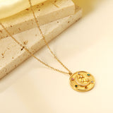 Round Mixed Color Diamonds + Moon Star Pendant Necklace 40+6cm