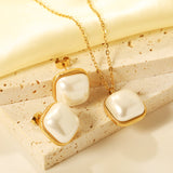 16.5*16.5mm Twisted Edge Square with White Pearl Set