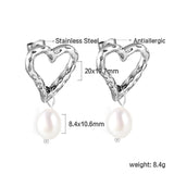 Spring 2024 20*19.7mm Heart Circle Bump with White Pearls 8.4*10.6mm Stud Earrings