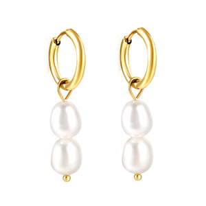 Spring 2024 2x14mm circle with two white pearls 7*8.5mm earrings