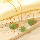 12.6*12.6mm Heart Green Natural Stone Set