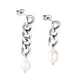 Spring 2024 One Long One Short Matching Chain with White Pearls 7.6*9.6mm Stud Earrings