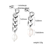 Spring 2024 One Long One Short Matching Chain with White Pearls 7.6*9.6mm Stud Earrings