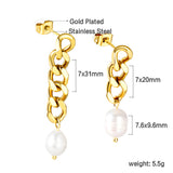 Spring 2024 One Long One Short Matching Chain with White Pearls 7.6*9.6mm Stud Earrings