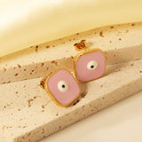 Lace Square with Multi-color Eyelets Multi-color Bottom Oil Drop Earrings 16.5*16.5mm