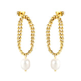 Spring 2024 Double Layers Bead Chain with White Pearls 7.5*9mm Earrings