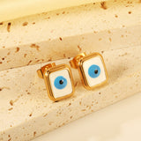 Rectangle with multi-color eyeballs multi-color bottom drop earrings 9*11mm