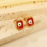 Rectangle with multi-color eyeballs multi-color bottom drop earrings 9*11mm