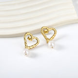 Spring 2024 20*19.7mm Heart Circle Bump with White Pearls 8.4*10.6mm Stud Earrings