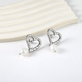 Spring 2024 20*19.7mm Heart Circle Bump with White Pearls 8.4*10.6mm Stud Earrings