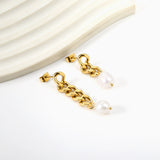 Spring 2024 One Long One Short Matching Chain with White Pearls 7.6*9.6mm Stud Earrings