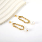 Spring 2024 Double Layers Bead Chain with White Pearls 7.5*9mm Earrings