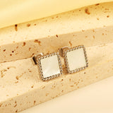 Beaded Edge Square with White Shell Earrings 10.5*10.5mm