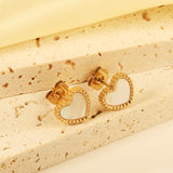 Beaded Edge Heart with White Shell Stud Earrings 10.7*10mm