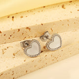 Beaded Edge Heart with White Shell Stud Earrings 10.7*10mm