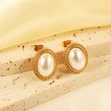 Lace Oval with White Pearl Earrings 15.2*19.2mm