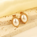 Loose Bead Edge Oval with White Pearl Earrings 14.8*21mm