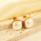 Lace Square with White Pearl Earrings 16.4*16.4mm