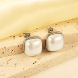 Lace Square with White Pearl Earrings 16.4*16.4mm