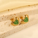 Black & Green Diamond Heart Earrings 15*11mm