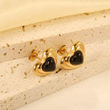 Black & Green Diamond Heart Earrings 15*11mm