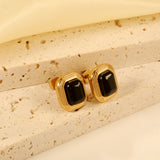 Rectangle with Black Zirconia Earrings 10.3*12.2mm