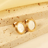 Step Lace Oval with White Shell Earrings 11*13mm