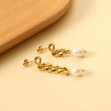 Spring 2024 One Long One Short Matching Chain with White Pearls 7.6*9.6mm Stud Earrings