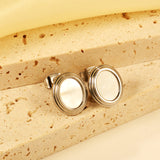 Step Lace Oval with White Shell Earrings 11*13mm