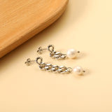 Spring 2024 One Long One Short Matching Chain with White Pearls 7.6*9.6mm Stud Earrings