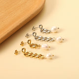 Spring 2024 One Long One Short Matching Chain with White Pearls 7.6*9.6mm Stud Earrings