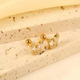 Steel Bead Screwback Butterfly with White Diamonds & Mixed Diamonds Earrings 9.2*8.3mm