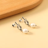 2024 Spring Rope Knot with White Pearls 8*9.4mm Earrings