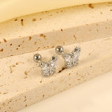 Steel Bead Screwback Butterfly with White Diamonds & Mixed Diamonds Earrings 9.2*8.3mm