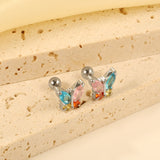 Steel Bead Screwback Butterfly with White Diamonds & Mixed Diamonds Earrings 9.2*8.3mm