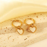 2*14.2mm Circle with Beaded Edge Heart with White Shell Earrings 10.7*10mm