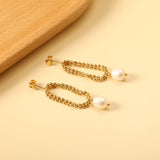 Spring 2024 Double Layers Bead Chain with White Pearls 7.5*9mm Earrings