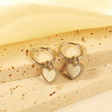 2*14.2mm Circle with Beaded Edge Heart with White Shell Earrings 10.7*10mm