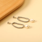 Spring 2024 Double Layers Bead Chain with White Pearls 7.5*9mm Earrings