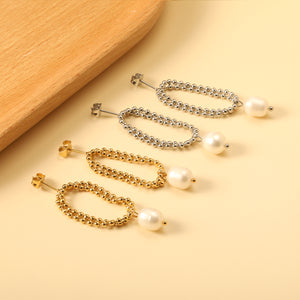 Spring 2024 Double Layers Bead Chain with White Pearls 7.5*9mm Earrings