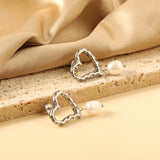 Spring 2024 20*19.7mm Heart Circle Bump with White Pearls 8.4*10.6mm Stud Earrings